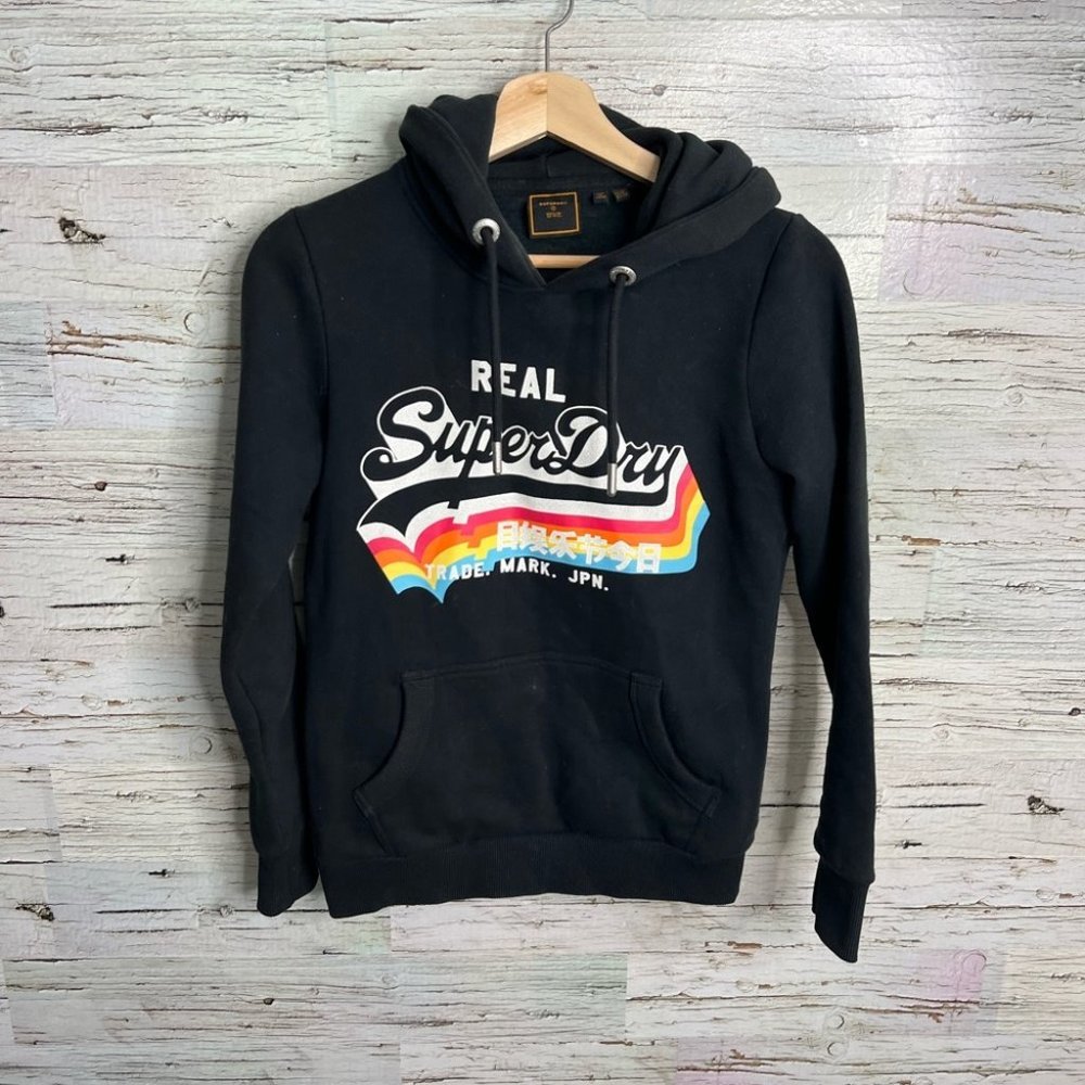 Superdry Black Hoodie with Rainbow Accents